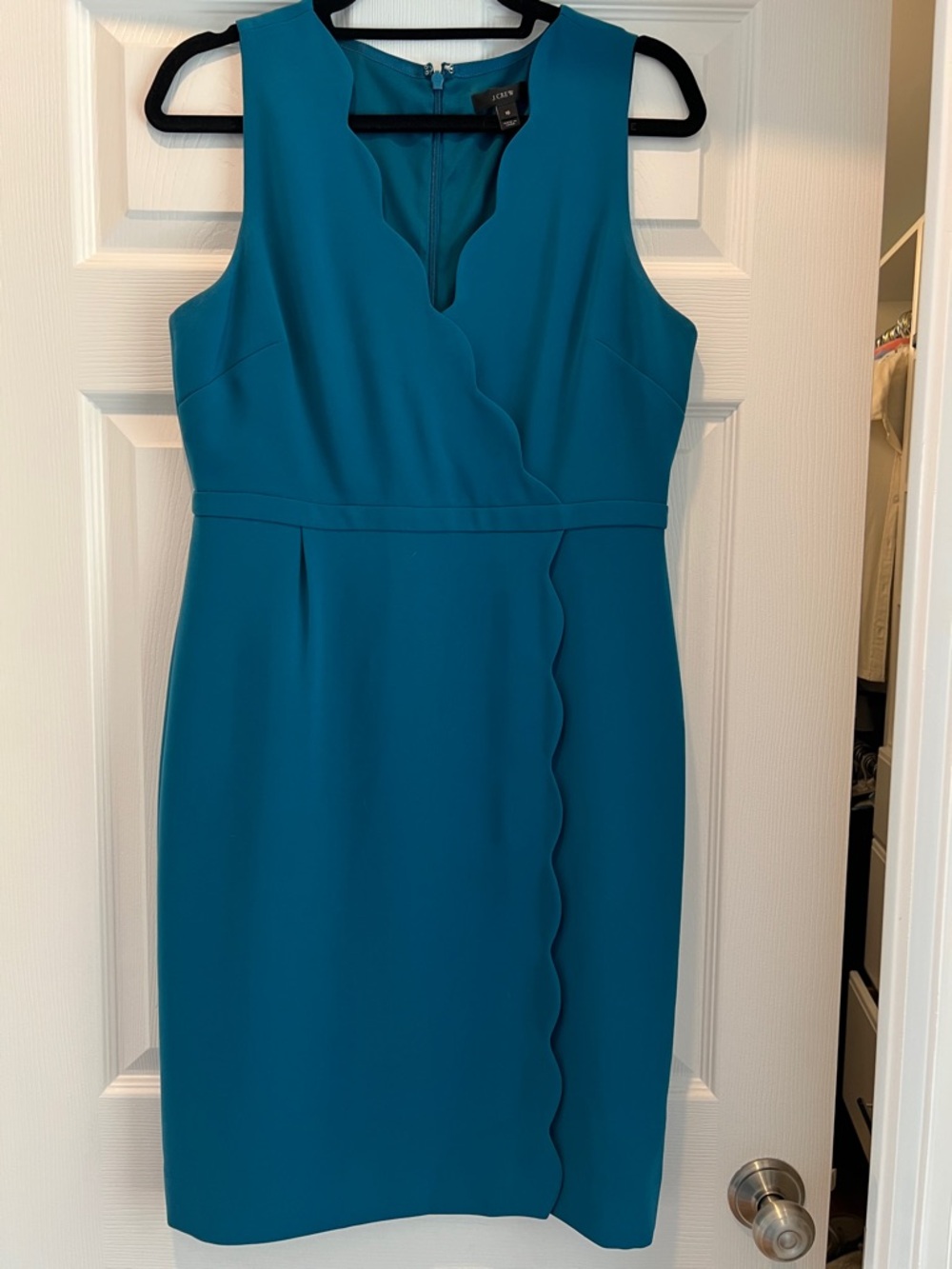 J CREW Teal Scallop-Trim Midi Dress